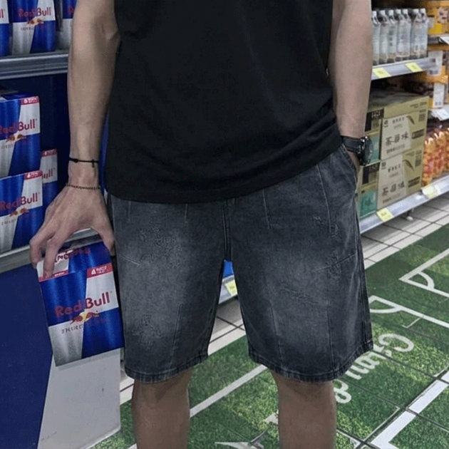 微破壞織紋牛仔短褲