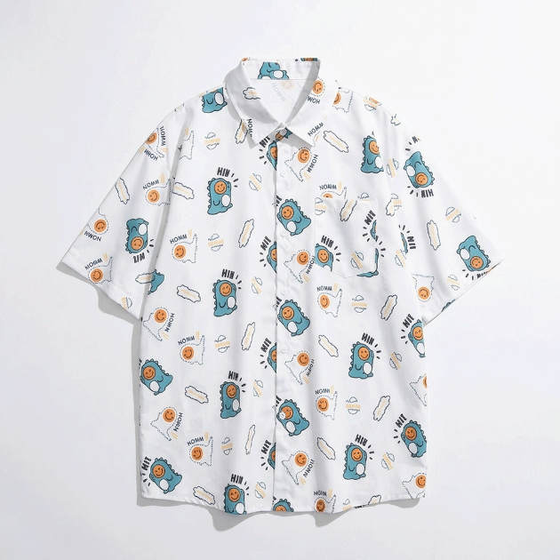 可愛恐龍塗鴉短袖襯衫