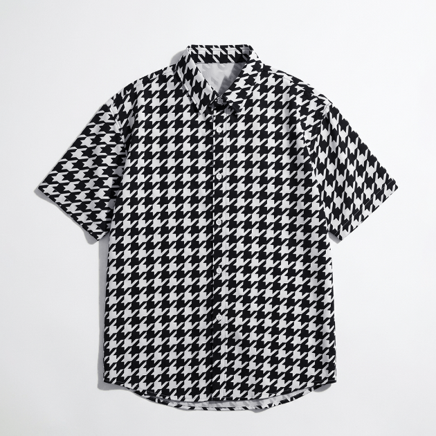 都會感千鳥格短袖襯衫