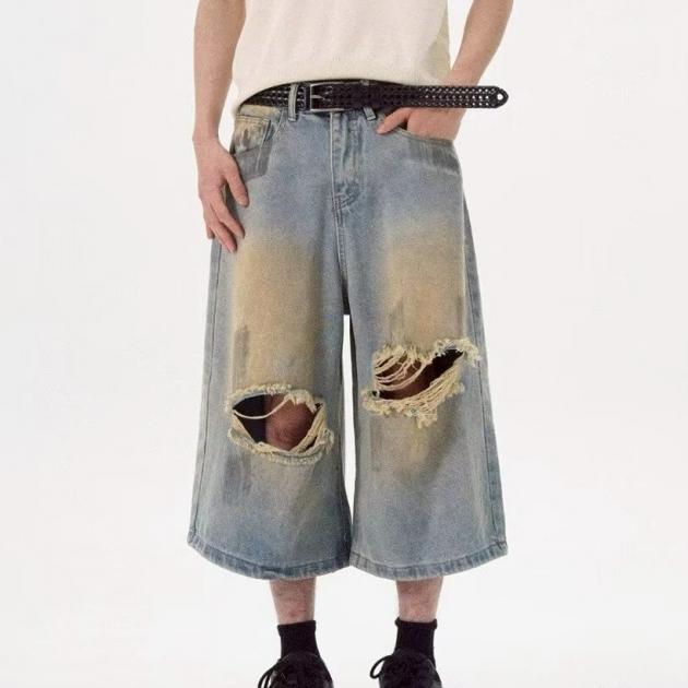 嘻哈仿舊刷破七分短褲