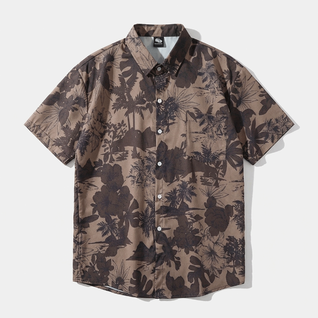 大地色熱帶叢林印花襯衫