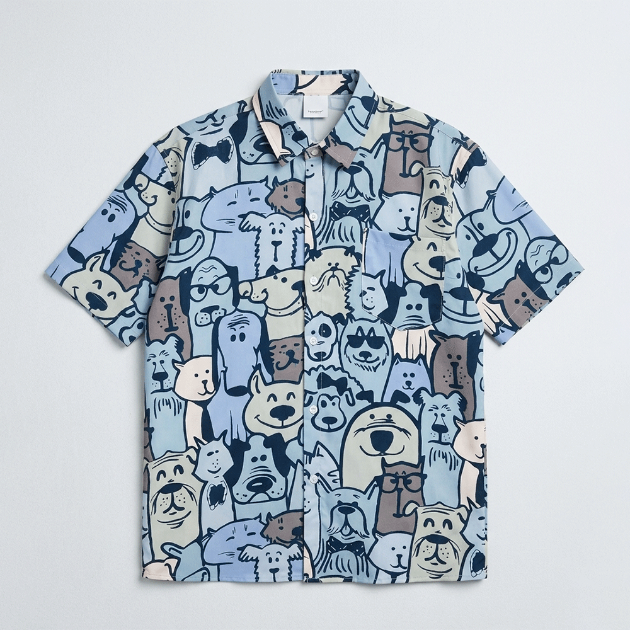 滿版手繪狗狗印花襯衫