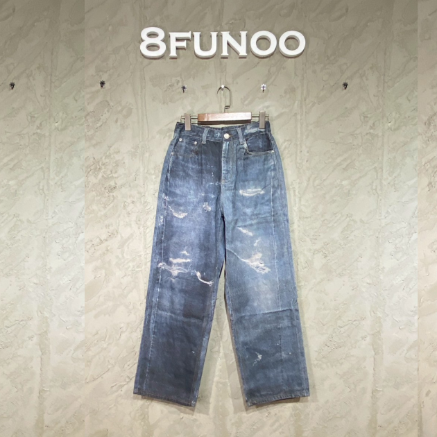 深藍暈染水洗寬鬆直筒破壞牛仔褲 