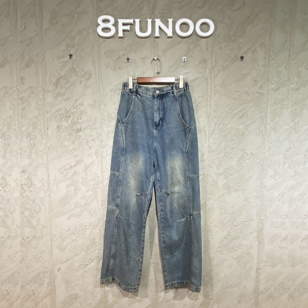  工裝拼接水洗牛仔褲