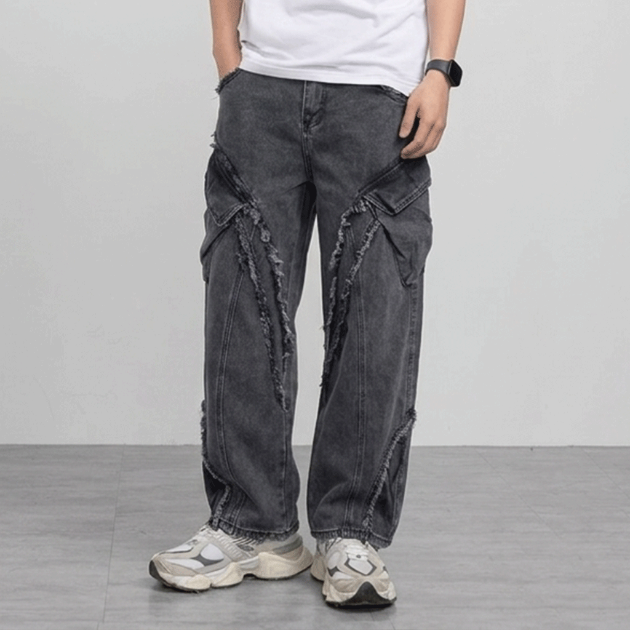 層次感剪接工裝彎刀褲