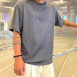 涼感摺皺條紋素面T恤