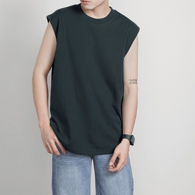 韓系拼接寬肩棉背心