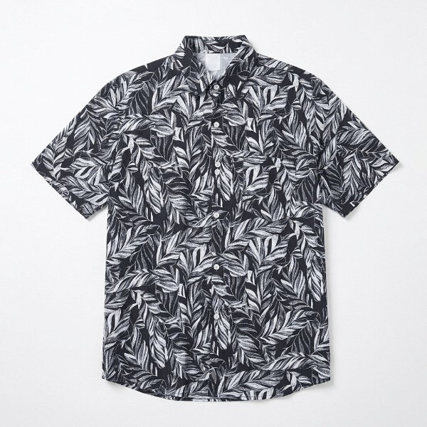 復古樹葉印花短袖襯衫