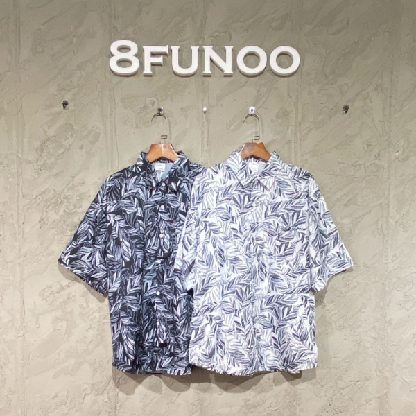 復古樹葉印花短袖襯衫