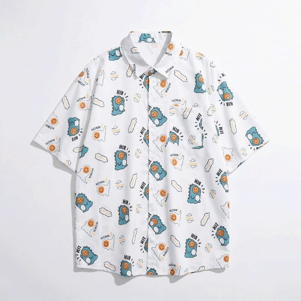 可愛恐龍塗鴉短袖襯衫