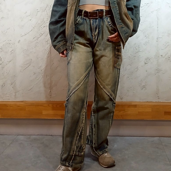 美式復古工裝牛仔長褲