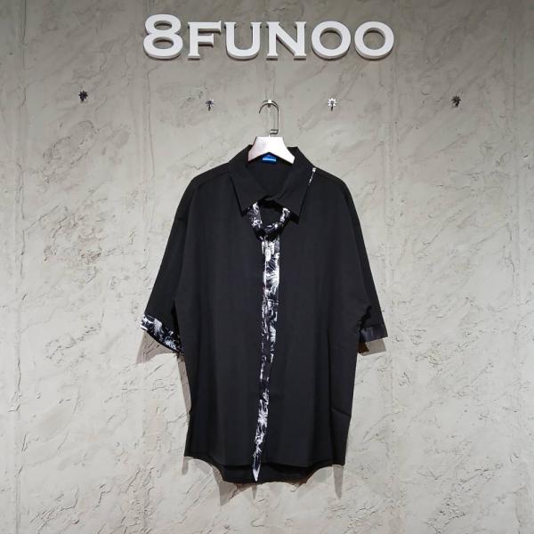 花紋包邊日系短袖襯衫(附領帶)