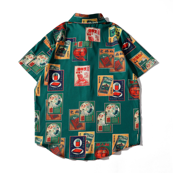 老煙盒滿版插畫口袋襯衫