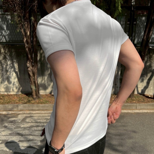 極簡修身車線合身短T-白