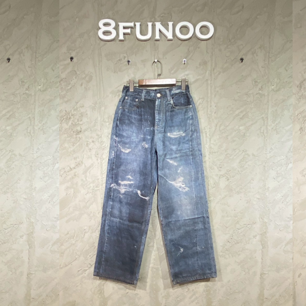 深藍暈染水洗寬鬆直筒破壞牛仔褲 