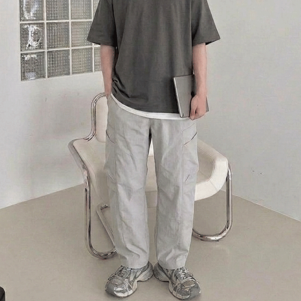 幾何裁切側貼袋輕量休閒長褲