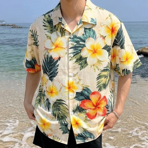 熱帶夏日雞蛋花短袖襯衫