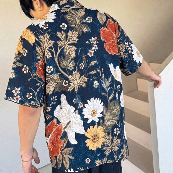雛菊油畫渡假襯衫
