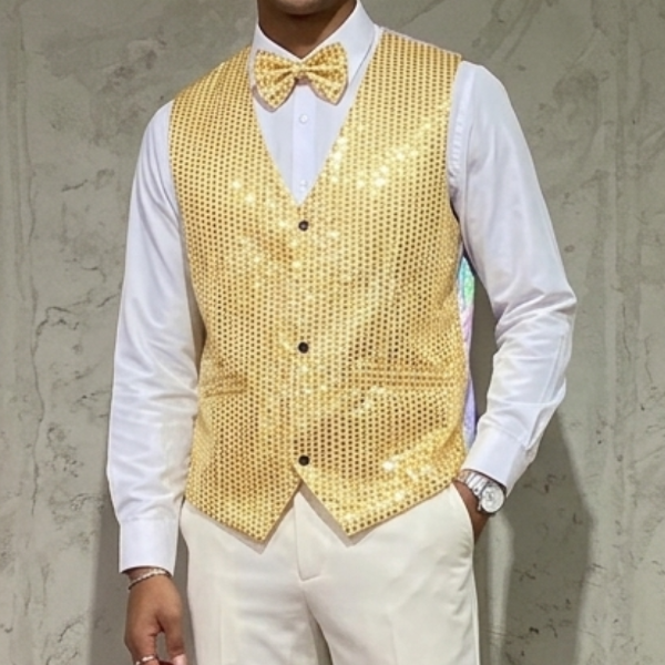 Disco滿版亮片西裝背心(附領結)