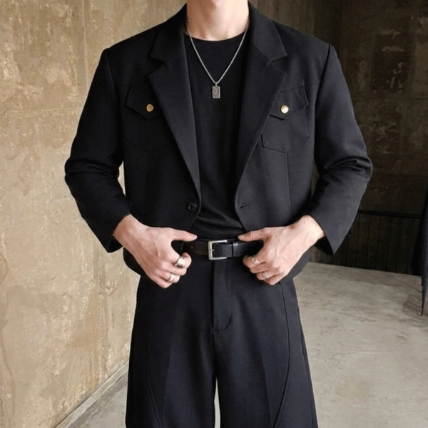 韓系短版俐落修身西裝外套