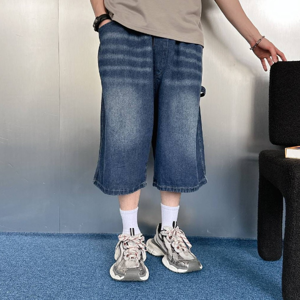 復古刷色畫家七分牛仔短褲