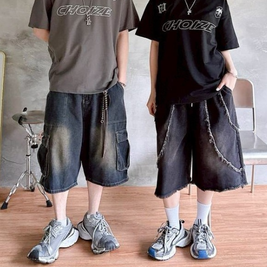 鬚邊造型牛仔七分短褲