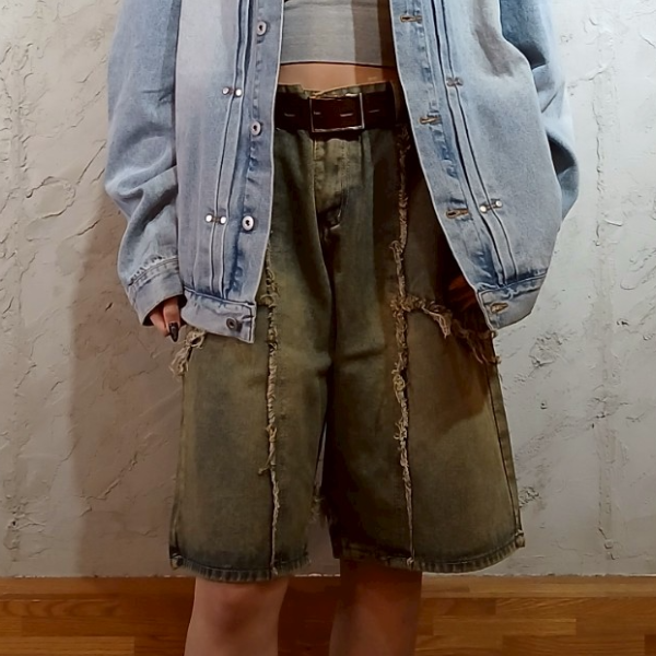 廢土風做舊牛仔短褲