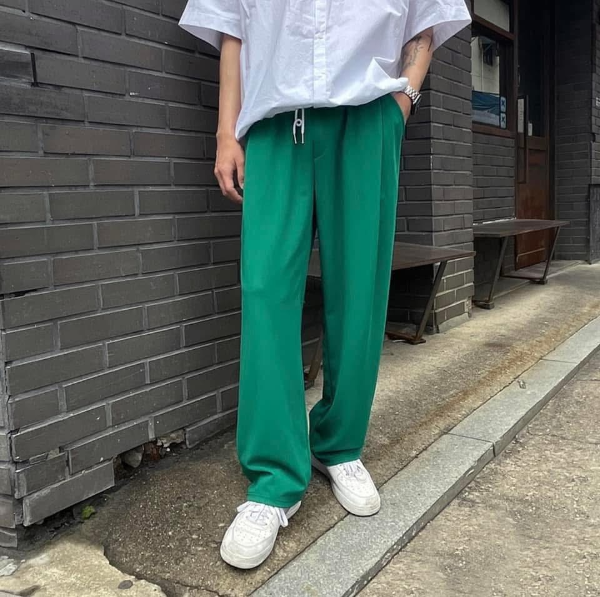 抽繩直筒寬鬆休閒長褲 