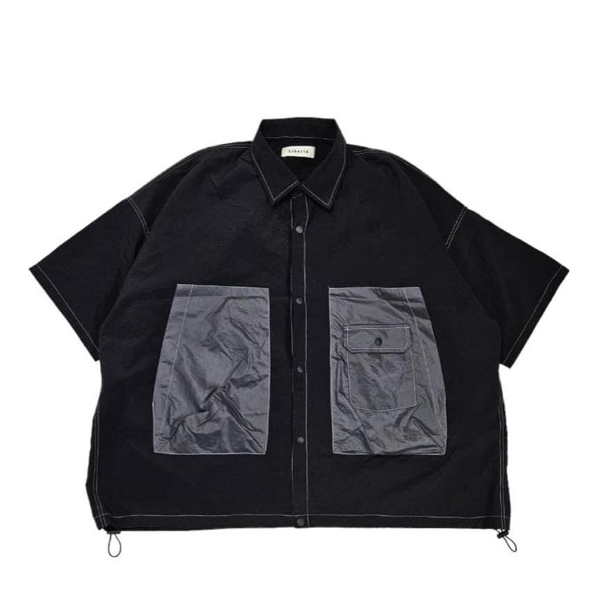 拼色大口袋車線工裝襯衫