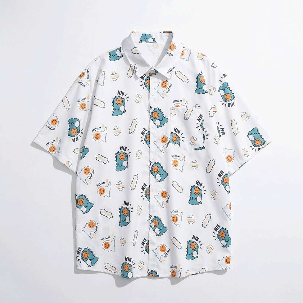 可愛恐龍塗鴉短袖襯衫