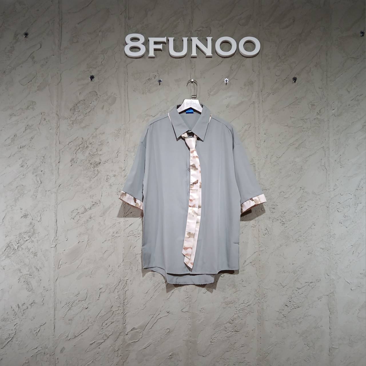 花紋包邊日系短袖襯衫(附領帶)