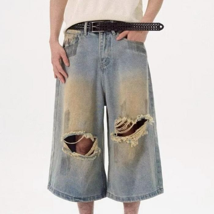 嘻哈仿舊刷破七分短褲