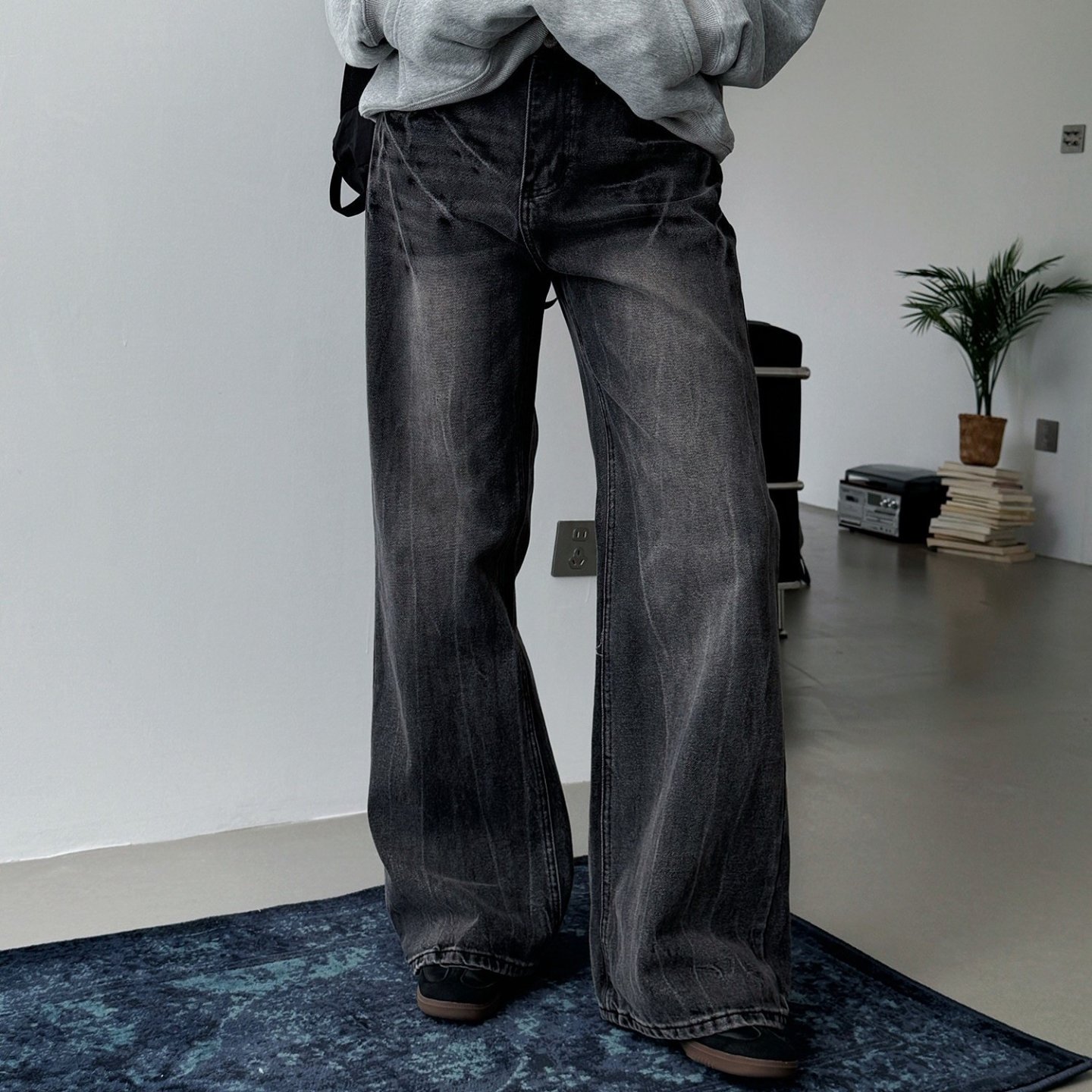 閃電紋微喇叭牛仔長褲